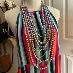 Noonday Collection Multi-Strand Beaded Necklace in Lavender and Gold